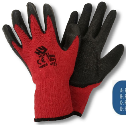 Guantes HUA YU H8 rojos y negros, dos vistas de la figura técnica original