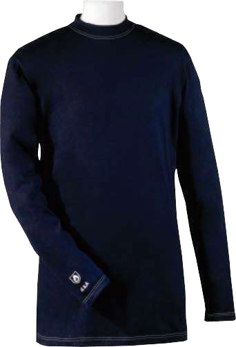Polo BSD de manga larga y cuello redondo azul marino, fotografía íntegra de la ficha comercial14,2cal/cm².