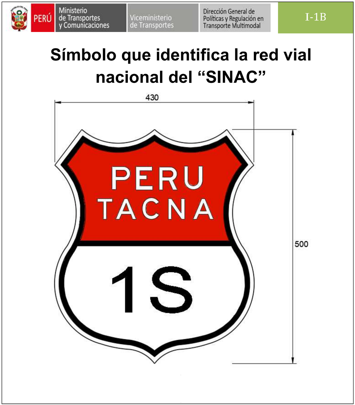 Señal de tránsito Símbolo que identifica la red vial nacional del “SINAC” — I-1B — dibujo técnico del manual MTC